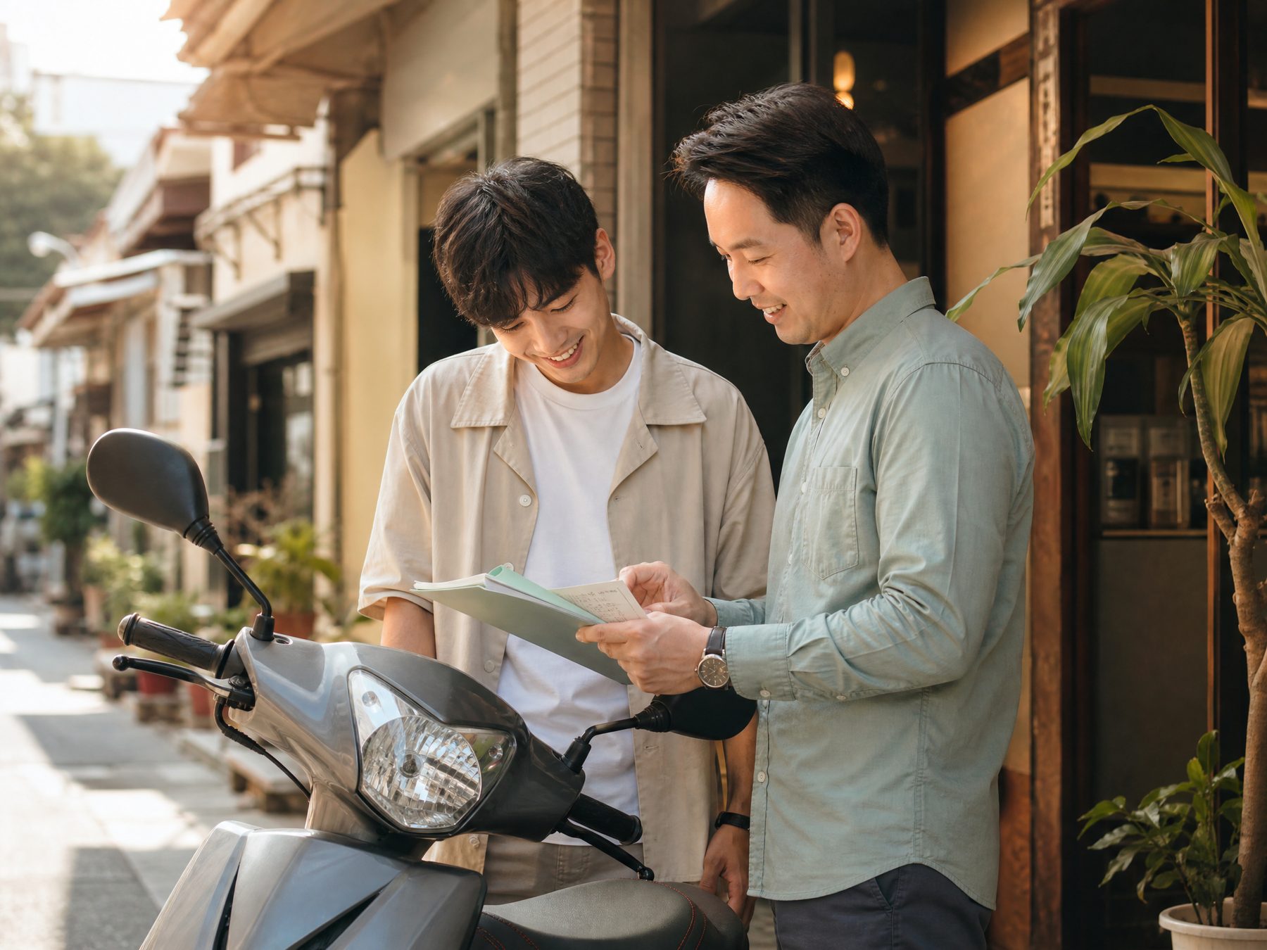 機車借款諮詢人員陪同客戶查看行照資料
